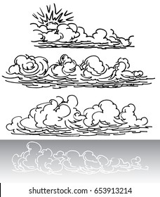 Wavy clouds, in four different varieties, with black lines