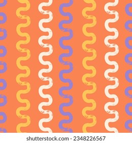 Wavy colofrul grunge bold lines seamless pattern. Curly lines and waves, vertical rough brush strokes. Geometric ornament. Color paint hand drawn background. Dry grungy brushstrokes vector design.