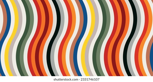 Wavy colored stripes going one after another. For interior, packaging, textiles, various prints. Seamless striped pattern.