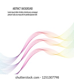 Wavy colored wave lines on vector white background