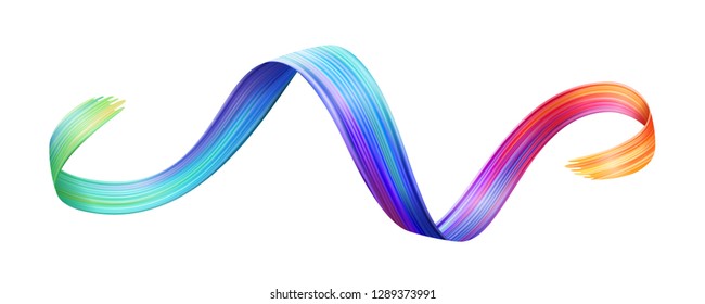 Wavy colorful brushstroke or curvy ribbon shape of brush paint, backdrop texture made with felt-tip pen, watercolor trace or abstract colourful smear, isolated background template design