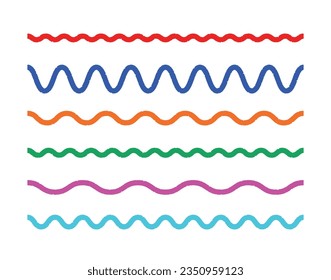 Wavy colorful line set in white background. Simple outline design element.