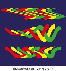 Wavy colorful lines. Abstract fluid stripes. Red yellow green elements. Vector modern illustration.