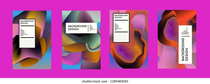 Wavy Colorful Marble Background Set. Trendy Gradient Shapes Composition. Eps10 Vector.