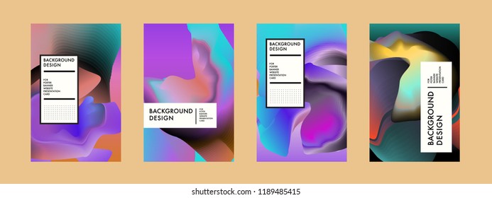 Wavy Colorful Marble Background Set. Trendy Gradient Shapes Composition. Eps10 Vector.