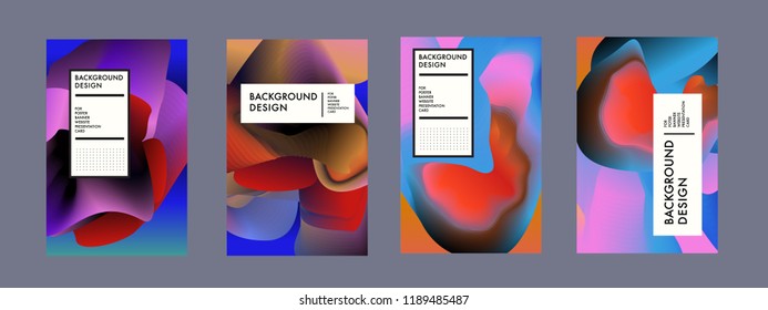 Wavy Colorful Marble Background Set. Trendy Gradient Shapes Composition. Eps10 Vector.