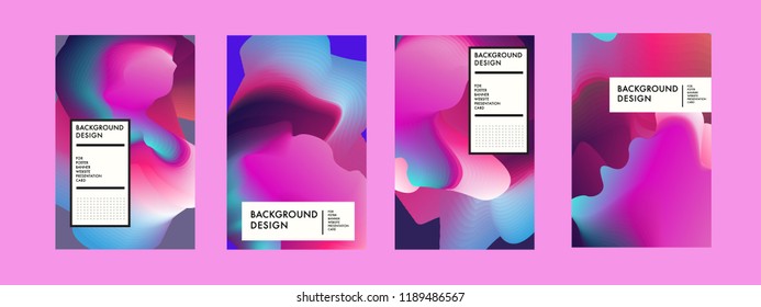 Wavy Colorful Marble Background Set. Trendy Gradient Shapes Composition. Eps10 Vector.