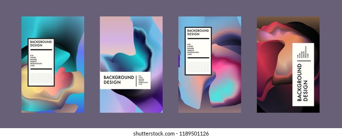 Wavy Colorful Marble Background Set. Trendy Gradient Shapes Composition. Eps10 Vector.