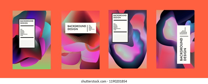 Wavy Colorful Marble Background Set. Trendy Gradient Shapes Composition. Eps10 Vector.