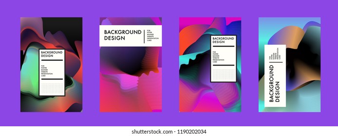 Wavy Colorful Marble Background Set. Trendy Gradient Shapes Composition. Eps10 Vector.