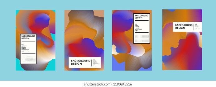 Wavy Colorful Marble Background Set. Trendy Gradient Shapes Composition. Eps10 Vector.
