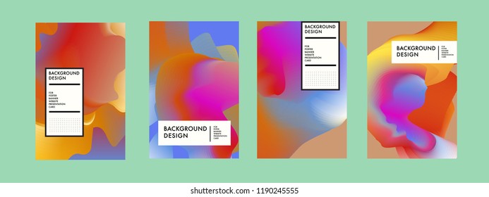 Wavy Colorful Marble Background Set. Trendy Gradient Shapes Composition. Eps10 Vector.