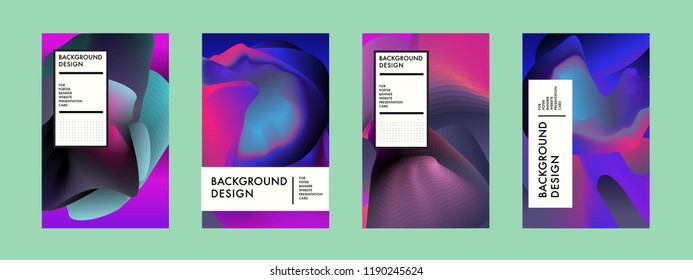 Wavy Colorful Marble Background Set. Trendy Gradient Shapes Composition. Eps10 Vector.