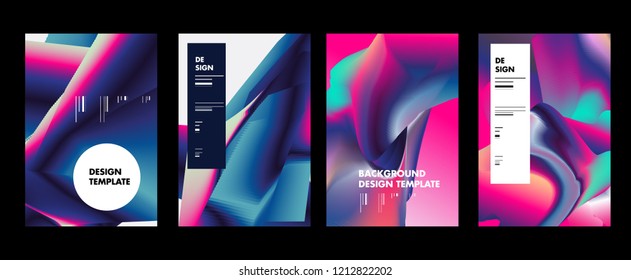 Wavy Colorful Marble Background Set. Trendy Gradient Shapes Composition. Eps10 Vector.