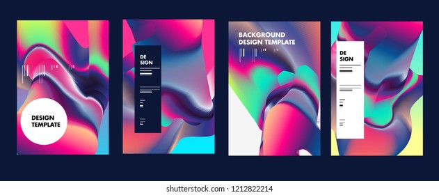 Wavy Colorful Marble Background Set. Trendy Gradient Shapes Composition. Eps10 Vector.