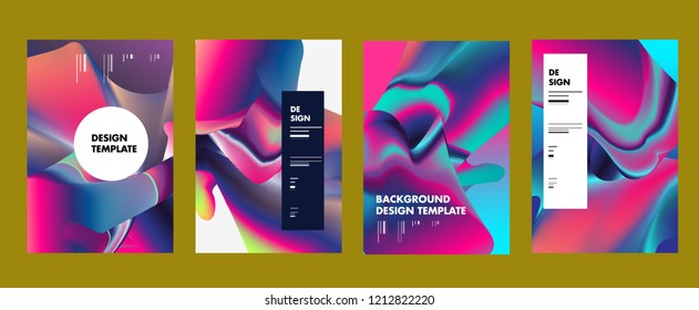 Wavy Colorful Marble Background Set. Trendy Gradient Shapes Composition. Eps10 Vector.