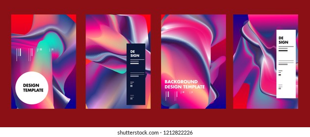 Wavy Colorful Marble Background Set. Trendy Gradient Shapes Composition. Eps10 Vector.