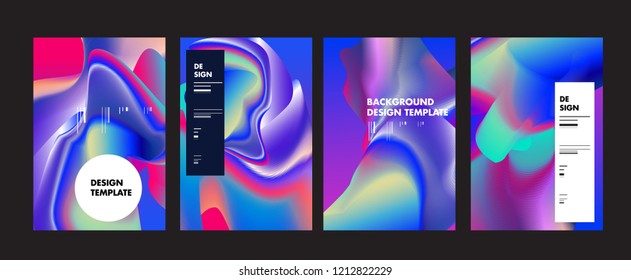 Wavy Colorful Marble Background Set. Trendy Gradient Shapes Composition. Eps10 Vector.
