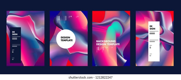 Wavy Colorful Marble Background Set. Trendy Gradient Shapes Composition. Eps10 Vector.