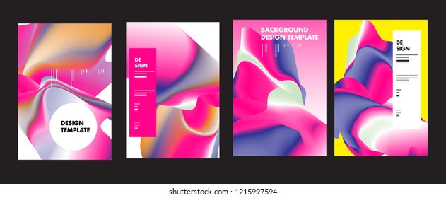 Wavy Colorful Marble Background Set. Trendy Gradient Shapes Composition. Eps10 Vector