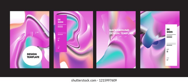 Wavy Colorful Marble Background Set. Trendy Gradient Shapes Composition. Eps10 Vector