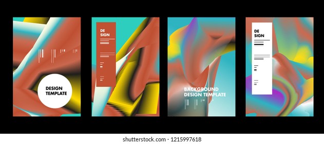 Wavy Colorful Marble Background Set. Trendy Gradient Shapes Composition. Eps10 Vector
