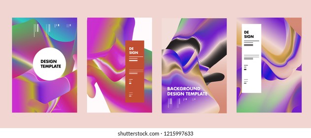 Wavy Colorful Marble Background Set. Trendy Gradient Shapes Composition. Eps10 Vector