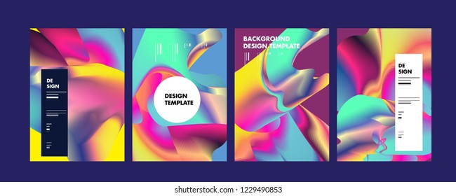 Wavy Colorful Marble Background Set. Trendy Gradient Shapes Composition. Eps10 Vector.