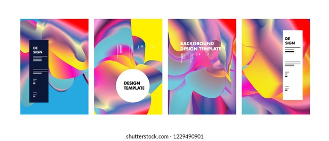 Wavy Colorful Marble Background Set. Trendy Gradient Shapes Composition. Eps10 Vector.