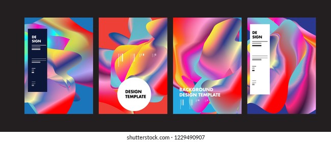 Wavy Colorful Marble Background Set. Trendy Gradient Shapes Composition. Eps10 Vector.