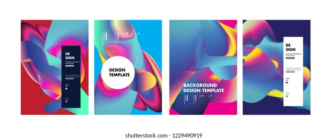 Wavy Colorful Marble Background Set. Trendy Gradient Shapes Composition. Eps10 Vector.