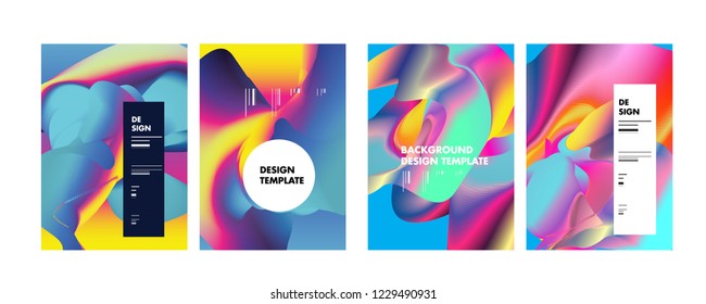 Wavy Colorful Marble Background Set. Trendy Gradient Shapes Composition. Eps10 Vector.