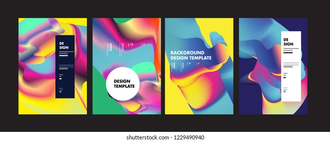 Wavy Colorful Marble Background Set. Trendy Gradient Shapes Composition. Eps10 Vector.