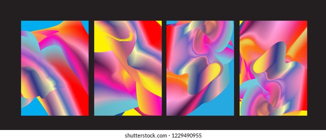 Wavy Colorful Marble Background Set. Trendy Gradient Shapes Composition. Eps10 Vector.