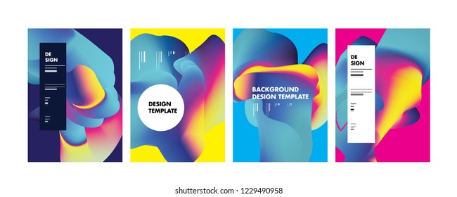 Wavy Colorful Marble Background Set. Trendy Gradient Shapes Composition. Eps10 Vector.