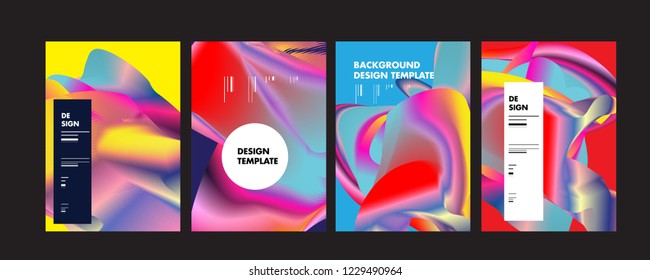 Wavy Colorful Marble Background Set. Trendy Gradient Shapes Composition. Eps10 Vector.