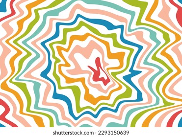 Wavy Colorful Psychedelic Pattern in Retro Style. Abstract Vector Print in 1970 Hippie Aesthetics.