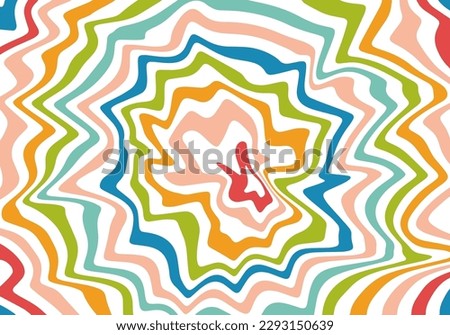 Wavy Colorful Psychedelic Pattern in Retro Style. Abstract Vector Print in 1970 Hippie Aesthetics.