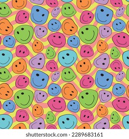Wavy Colorful Smile Emoticons Psychedelic Pattern