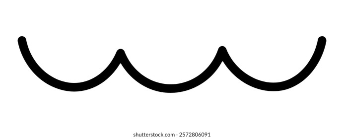 Wavy concave line. Sketch. Horizontal amplitude of oscillation. Hand drawn black pointer. Vector illustration. Outline on isolated white background. Doodle style. Idea for web design.