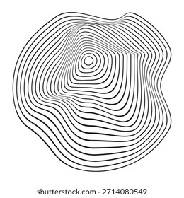 Círculos concêntricos ondulados. Ícone de pulso, vibração, onda sonora ou ondulação isolado no fundo branco. Sinal. Símbolo dinâmico, de movimento ou de fluxo. Cyber formato moderno. Ilustração gráfica vetorial.