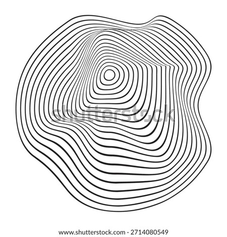 Wavy concentric circles. Pulse, vibration, sound wave or ripple icon isolated on white background. Signal sign. Dynamic, motion or flow symbol. Trendy cyber shape. Vector graphic illustration.