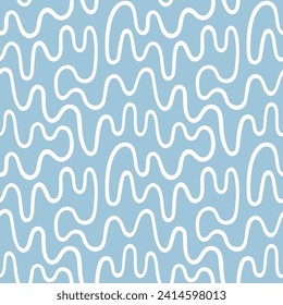 Wavy continuous winding fluid endless line seamless repeat vector pattern. Chaotic hand drawn ripples ornament, water, watery background. Doodle liquid, uneven, curved, wriggling, wiggling stripe 