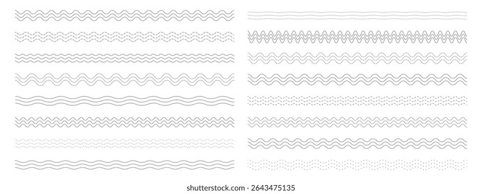 Wavy corrugated lines collection. Minimalist abstract wave borders. Modern design elements