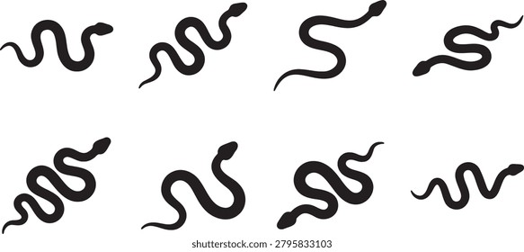 Wavy crawling snake silhouettes slithering in curved lines