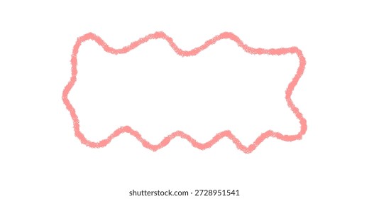 Wavy crayon contour banner forms a playful rectangle box with a soft outline. Fluid frame and label design create unique graphic background for creative text or modern card template.