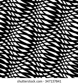 Wavy crossed stripes seamless pattern 3D. Abstract fashion texture. Geometric monochrome template. Graphic style for wallpaper, wrapping, fabric, background, apparel, prints, website, blog etc. Vector