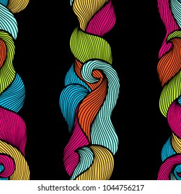 Wavy curled seamless pattern. Abstract outline colorful texture.