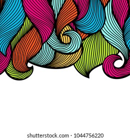 Wavy curled seamless pattern. Abstract outline colorful texture.