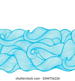 Wavy curled seamless pattern. Abstract outline blue texture.